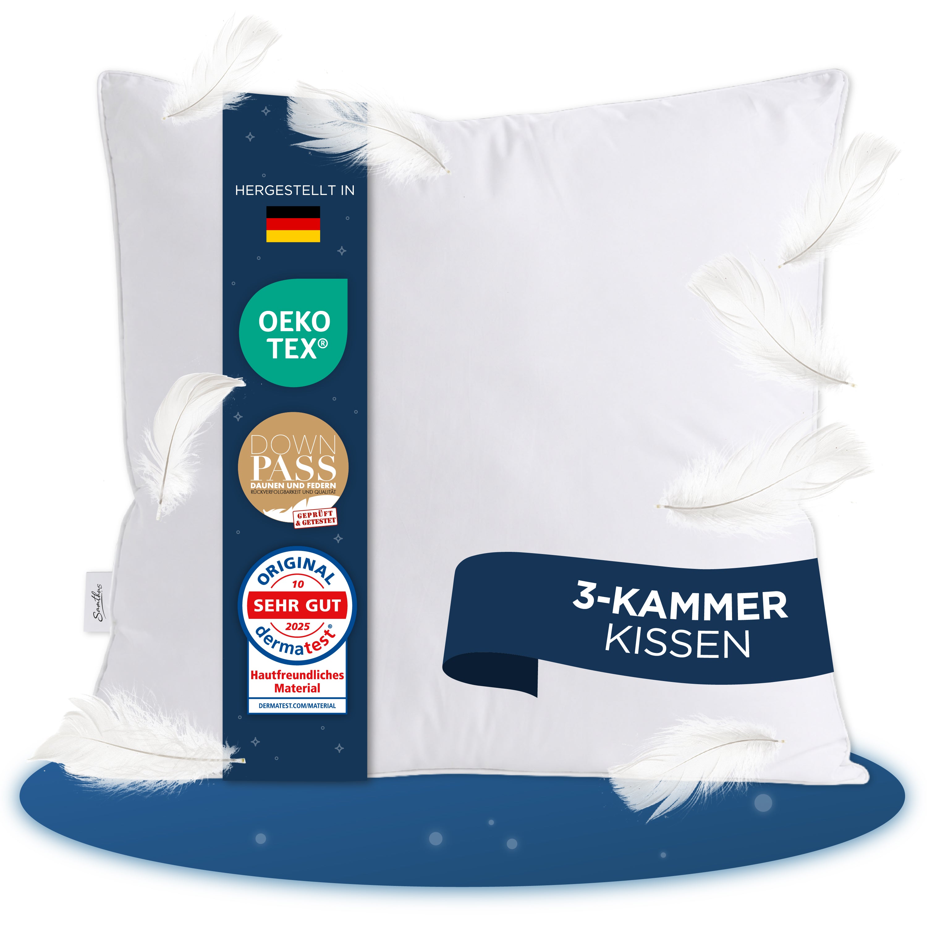 Federdaunen 3 Kammer Kissen